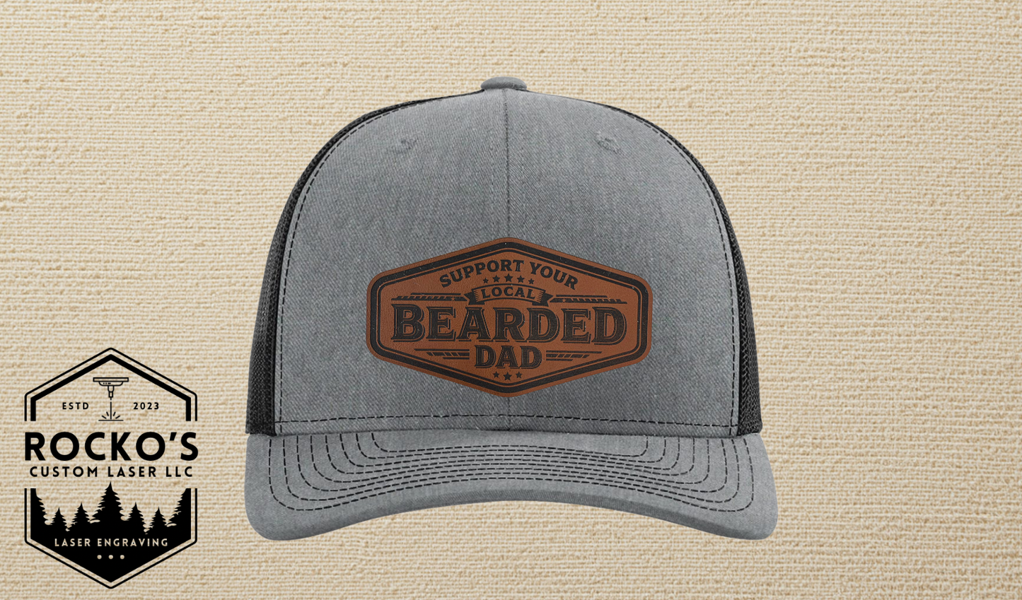 Support Your Local Bearded Dad Hat | Richardson Leatherette Patch Hat | Father's Day Gift | Beard Dad Trucker Cap