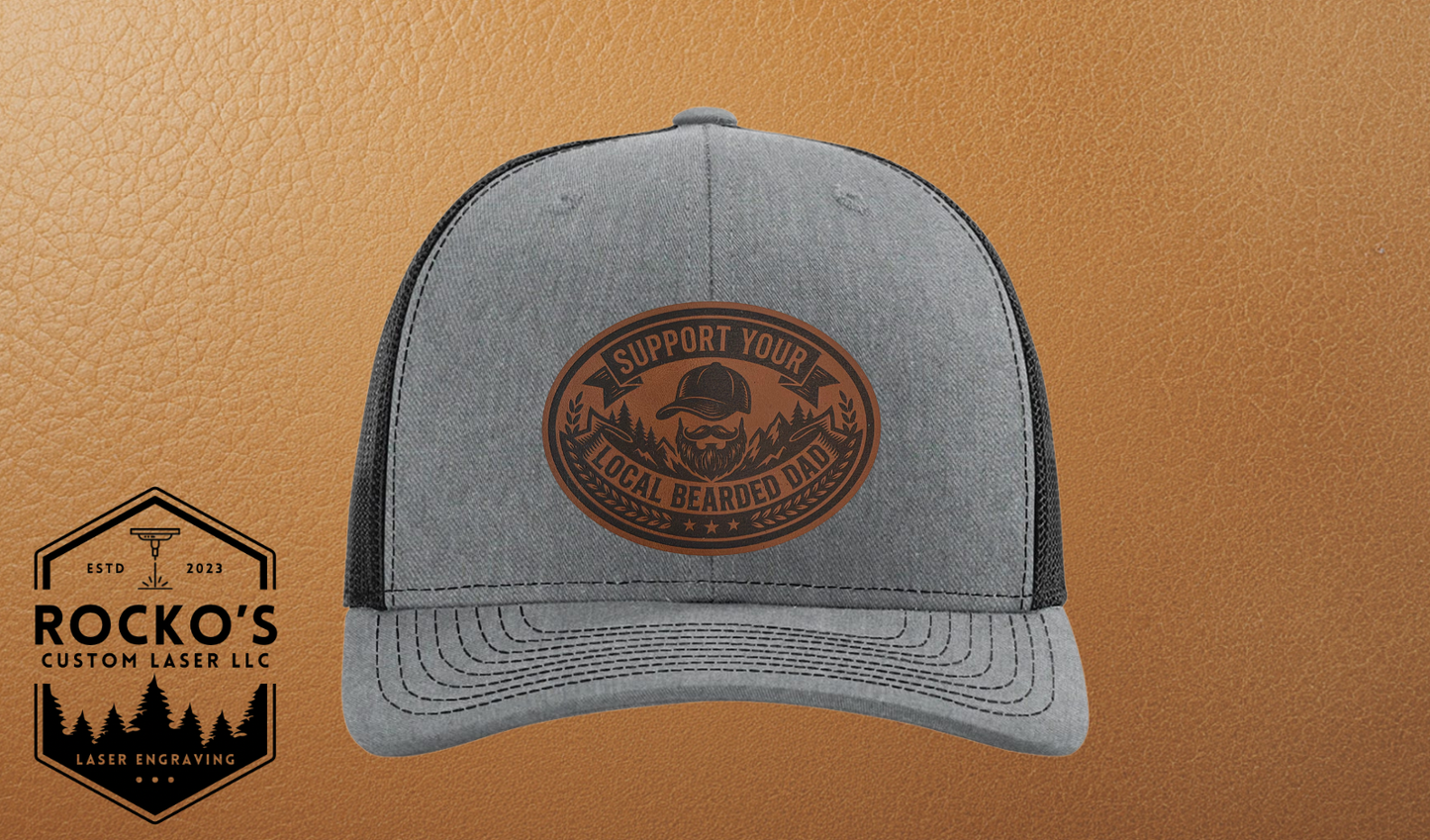 Support Your Local Bearded Dad With Baseball Hat | Richardson Leatherette Patch Hat | Father's Day Gift | Beard Dad Trucker Cap