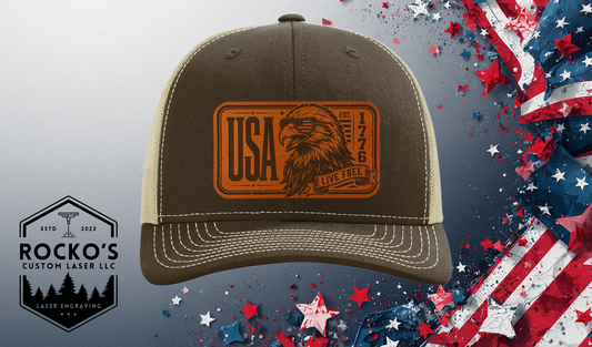 USA Live Free Eagle Leather Patch Hat | American Flag Hat | 4th of July Gift for Men