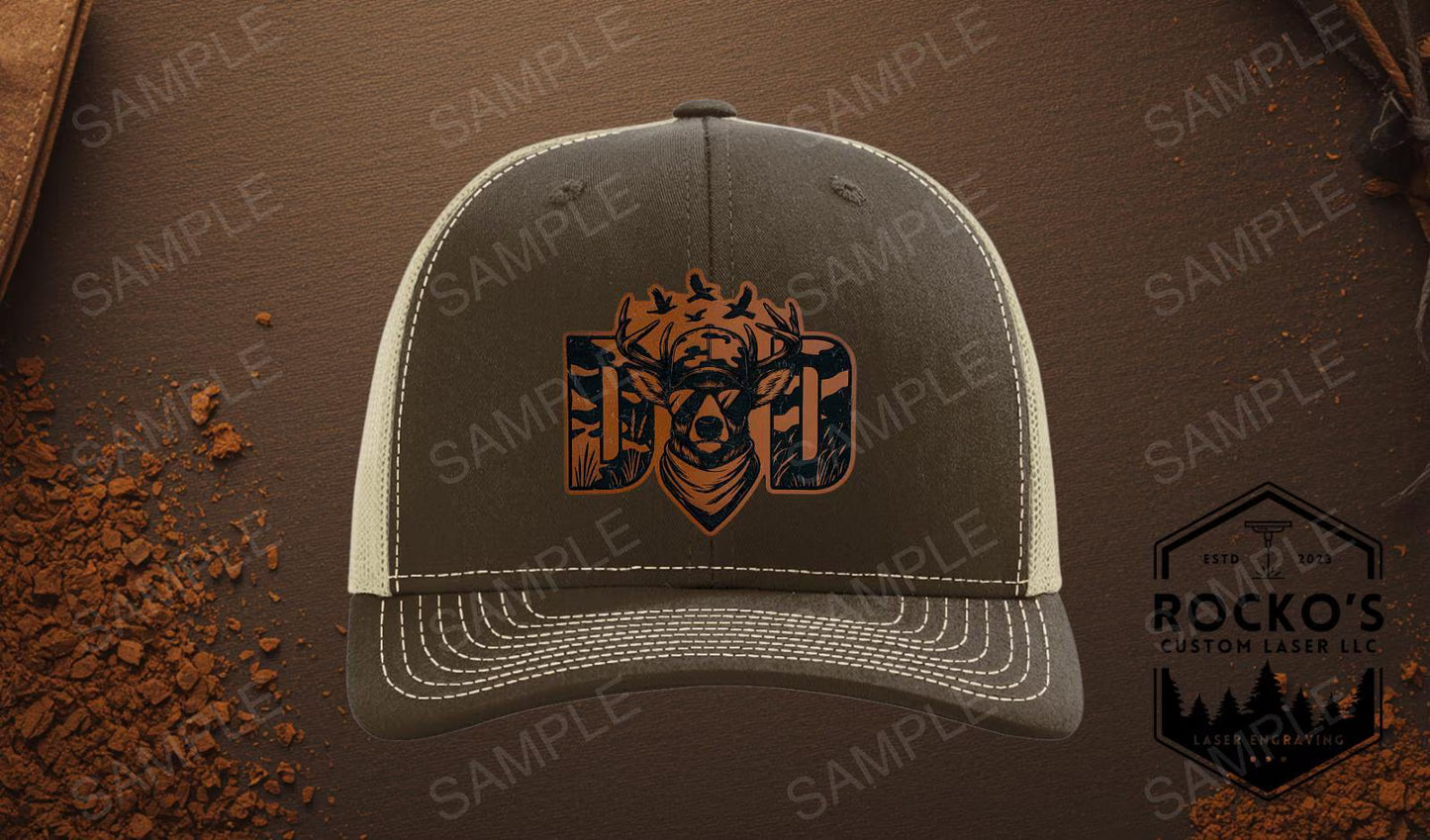 DAD Deer Leather Patch Hat | Hunting Dad Gift | Outdoorsman Father's Day Hat