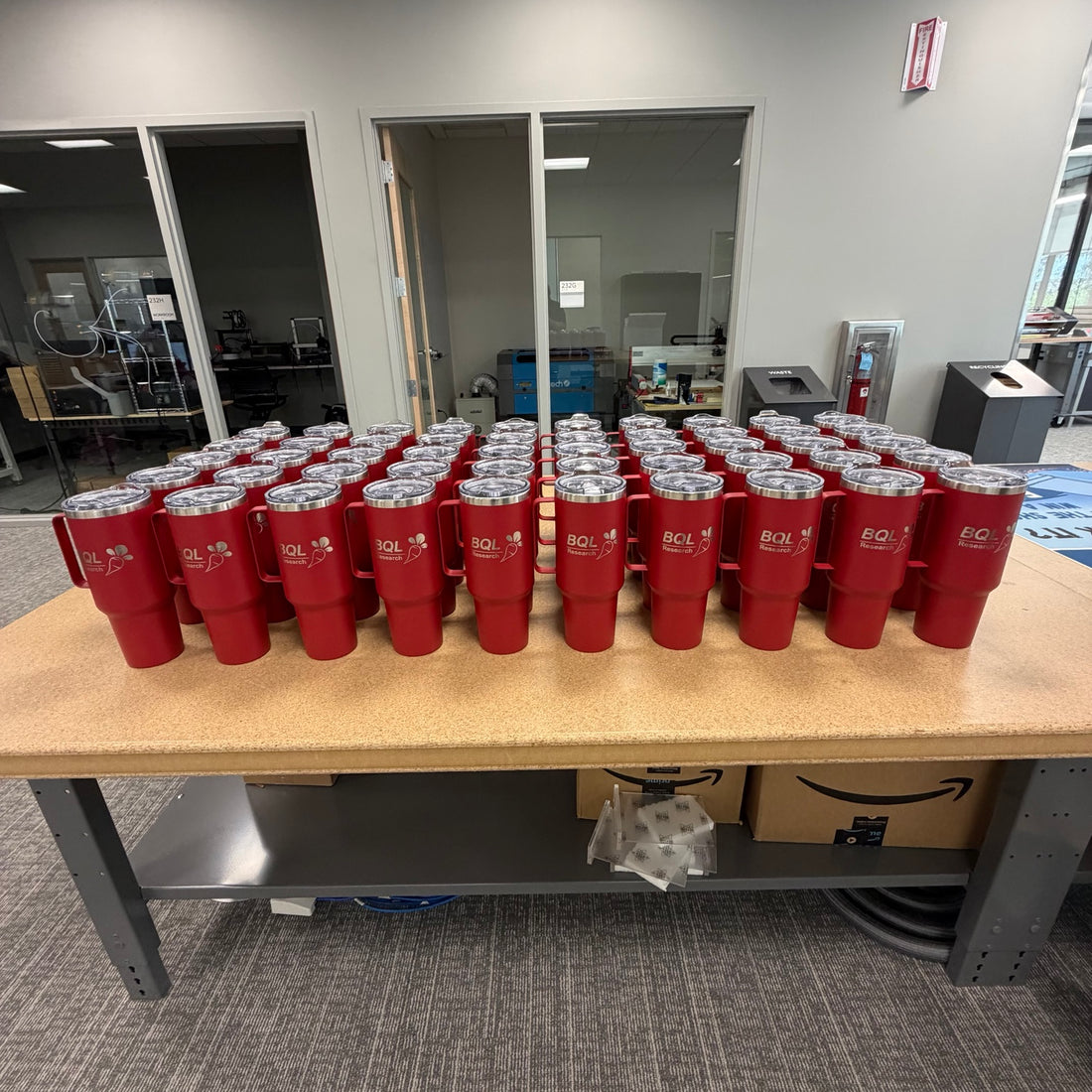 Custom engraved mugs for returning employees at a large company